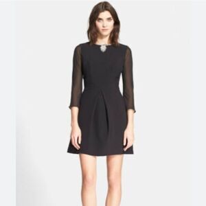 Ted Baker Black with Crystal Neck Sheer Sleeves Dress